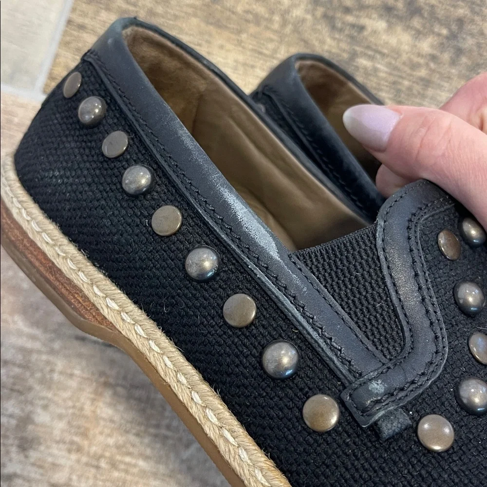 Dolce & Gabbana Mens Black Canvas Raffia Studded Loafers Size 10